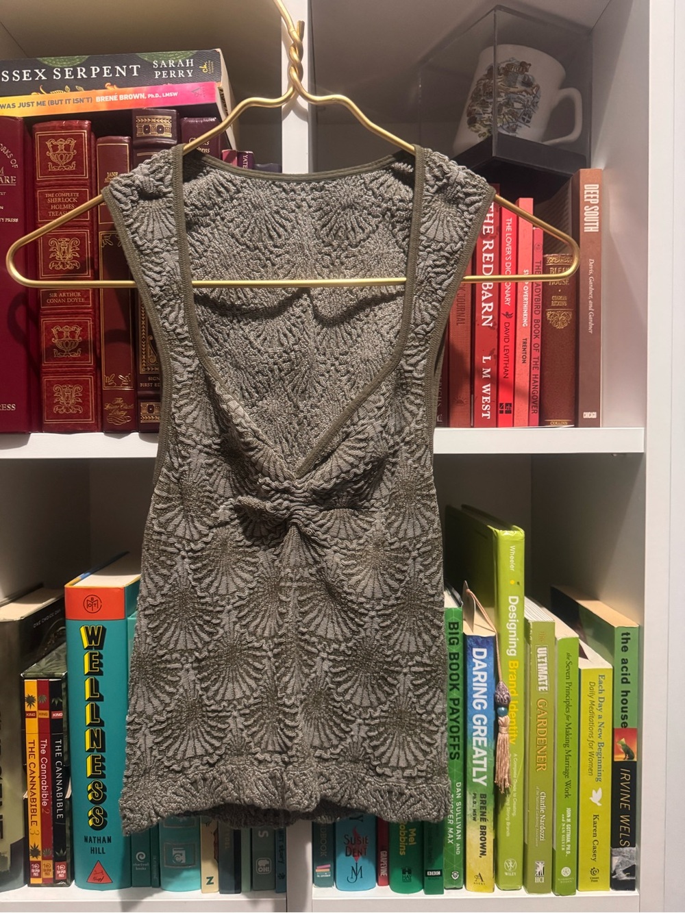 Free People Olive Green Textured Open-Back Tank Dress